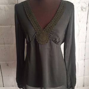 Ann Taylor Loft Sheer Green Blouse Top SZ 6 BOHO